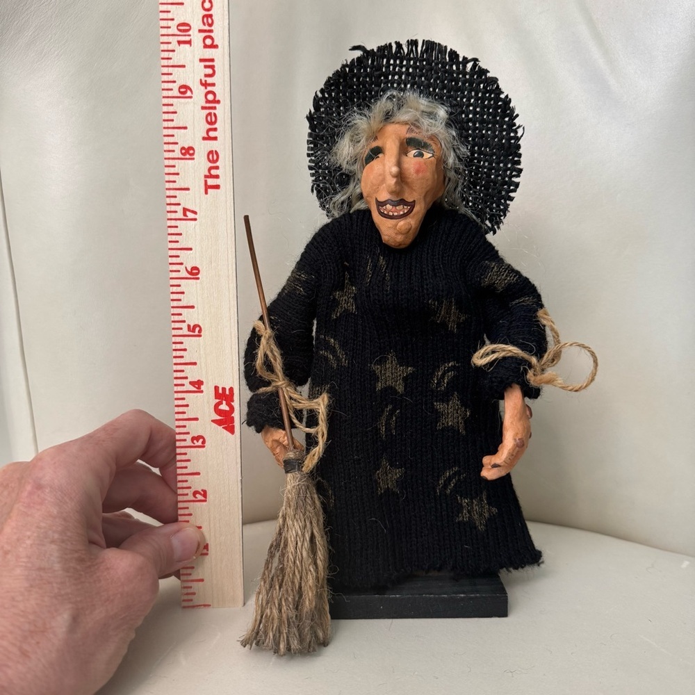 Set of 2 Vintage Halloween Witches Hand Painted Decorative Folk Art Black Orange - Picture 16 of 16